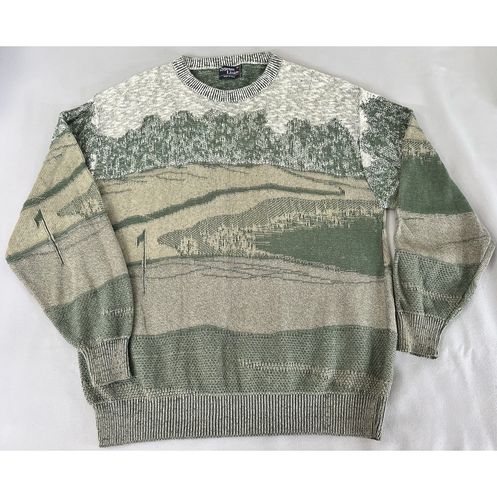 VTG Cypress Links Men's Golf Golfer Graphic Knit Sweater Sz L Made In‎ USA Y2K